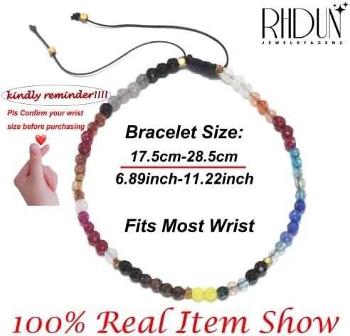 Rhdun Dainty Chakra Bracelets for Women, 3mm Agate Beads 7 Chakras Crystals and Healing Stones Bracelets, Bohemian 12 Constellation Meditation Bracelet