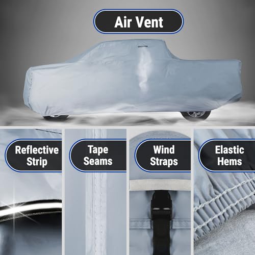 Image of iCarCover Premium Truck Cover for 1987-1997 Ford F-350 Reg Cab, 8 ft. Long Bed Heavy Duty Waterproof All Weather Automobiles Custom Fit Full Exterior Snow Rain Protection Covers (Stripe - Gray /Black)