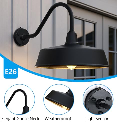Image of JOESA Large 18 inch Outdoor Gooseneck Barn Light 2-Pack, Dusk to Dawn Farmhouse Wall Light Fixture for Porch and Garage, Classic Exterior Barn Light, Weather Resistant