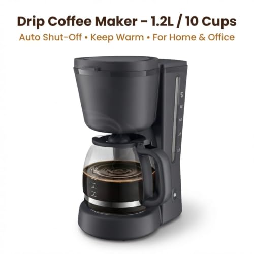 Image of Drumstone Drip Coffee Maker 1.2L - Brew Up to 10 Cups, Glass Carafe Coffee Machine with Auto Shut-Off & Keep Warm Function for Home-(𝐒𝐩𝐞𝐜𝐢𝐚𝐥 𝟏+𝟏 𝐘𝐞𝐚𝐫𝐬 𝐖𝐚𝐫𝐫𝐚𝐧𝐭𝐲)