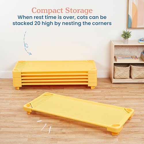 Image of ECR4Kids Stackable Kiddie Cot, Ready-to-Assemble, Standard Size, Daycare Essentials, Yellow, 6-Pack