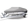 MSC Heavy Duty 300D Marine Grade Polyester Canvas Trailerable Waterproof Boat Cover, Gray,Fits V-Hull,Tri-Hull, Runabout Boat Cover,Full Size Boat Cover
