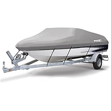 MSC Heavy Duty 600D Marine Grade Polyester Canvas Trailerable Waterproof Boat Cover,Fits V-Hull,Tri-Hull, Runabout Boat Cover Gray-300D, Model C - Length16-18.5 Beam Width up to 94"