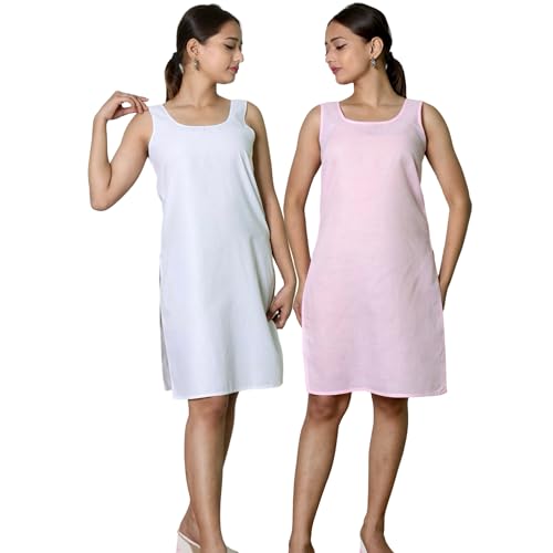 Image of KASANI Women's Camisole Cotton Long Knee-Length Sameej /Slip /Inner, Sleeveless, Pack of 2