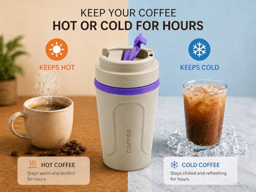 Image of Kitchivo Multipurpose Insulated Travel Mug - 350ml | Double Wall Stainless Steel Flask for Coffee, Tea & Milk | 100% Leak-Proof | Keeps Hot & Cold for Hours | Car Friendly (Soft Beige)