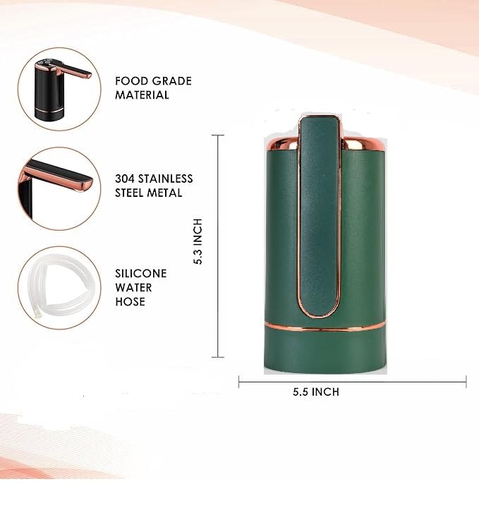 Image of Automatic Foldable Water Dispenser 20 Litre Bottle, Wireless Water Pump with USB Rechargeable Battery, Foldable Water Dispenser for Outdoor,Office & Home (Color- Pacific Green+Golden)
