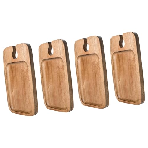 Fxzqgnh 2枚 ワインアペタイザープレート カクテルプレート 木製 チーズボード ワイングラスホルダー付き サービングトレー デザートトレー 持ちやすい構造 集まりに適用, 4ピース