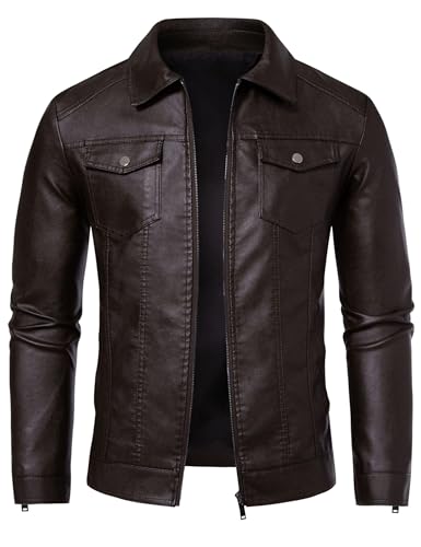 Zbrandy Veste en cuir synthétique pour homme - Coupe-vent - Pour motard - Noir, marron foncé, XXL