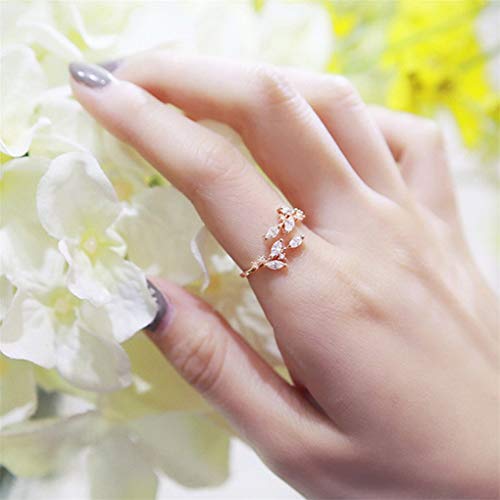 Simple Leaf Zircon Opening Ring Index Finger Ring Bride Hand Jewelry,Rose Gold.Practical and Deft3
