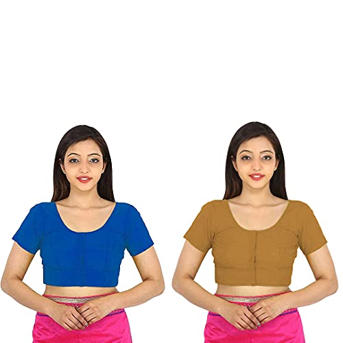 Image of Namita Women's Rubia Cotton Half Sleeve Blouse Combo (U-COT-COM-2-NAVYBLUE-METEOR-40 Navy Blue, Meteor 40)