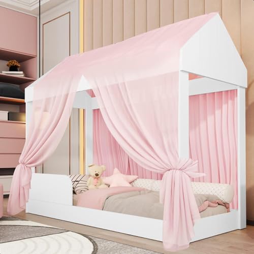Cama Infantil com Colchão e Voal Rosa Montessoriana Crystal