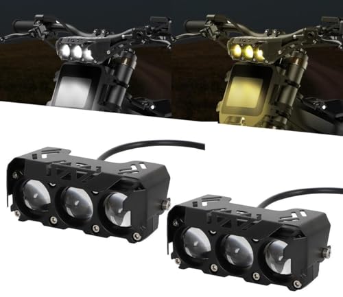 Image of AutoBizarre Car Motorcycle 12V Headlight Led Projector Lamp Dual Color Yellow White Fog Light Metal Body Spotlight Universal for All Bikes Cars SUVs etc. (3 LED, 2 pcs)