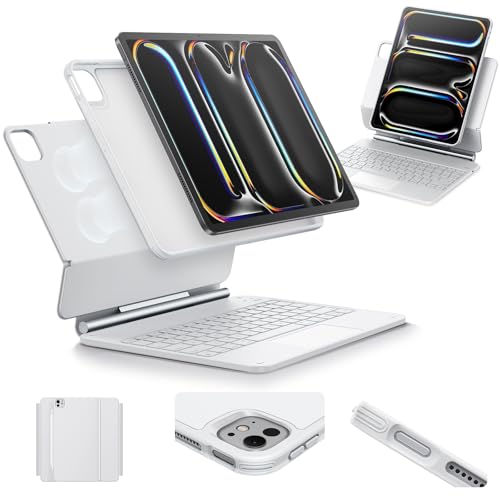 Image of [Upgraded] ESR iPad Pro 13 Inch Case with Keyboard (M5 /M4, 2025 /2024), iPad Pro 13 Keyboard Case with Magnetic Stand, Portrait /Raised Modes for iPad Pro 13, Removable, Rebound 360 Series,White