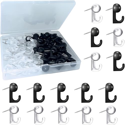 SHSHbuy Chinchetas Gancho 50 Piezas Chinchetas Pared,Chinchetas para Corcho, Chinchetas Transparentes,Chinchetas Techo Coche Mapa Fotos Oficina Hogar Colegio