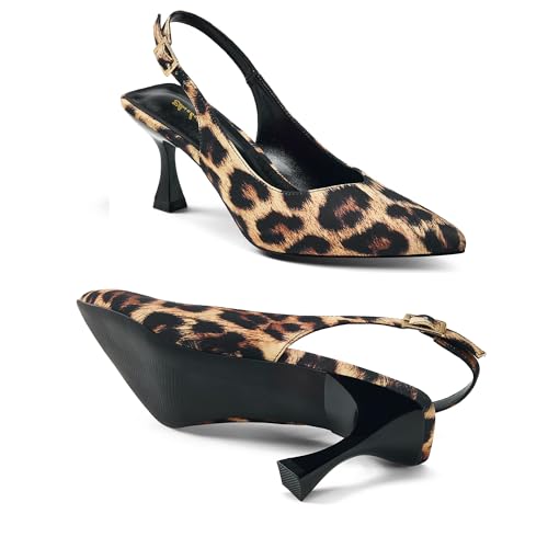 Image of Elisabet Tang Women's Kitten Heel Slingback Low Pumps 3 Inches Stiletto Pointed Closed Toe Elegant Dressy Bridal Wedding Party Shoes