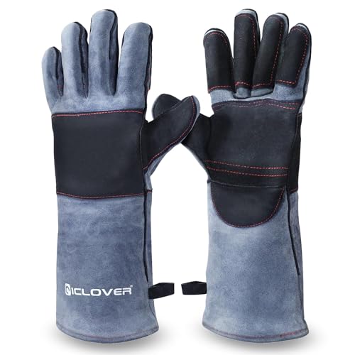IC ICLOVER Animal Handling Gloves Snake Bite Proof, Double Leather Padding Reinforced Palm & Fingers Protection for Grabbing Snake Reptile Bird Falcon Handling, Cat Dog Training Anti Scratch - 16inch