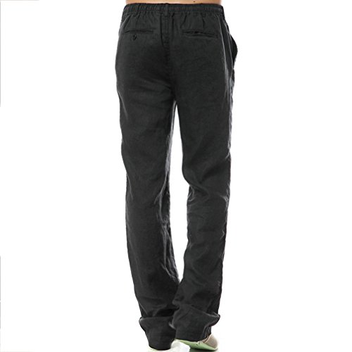 Mens Casual 100% Linen Pants, Loose Fit Drawstring Elastic Waist Lightweight Summer Beach Yoga Trousers4