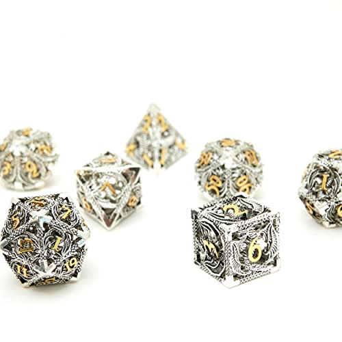 Image of DND Dice Set Metal Dice Dungeons and Dragons Dice Gift Polyhedral Dice Set Role Playing Dice D20 Hollow Polyhedral Dice Set for Dungeons and Dragons RPG MTG Table Games