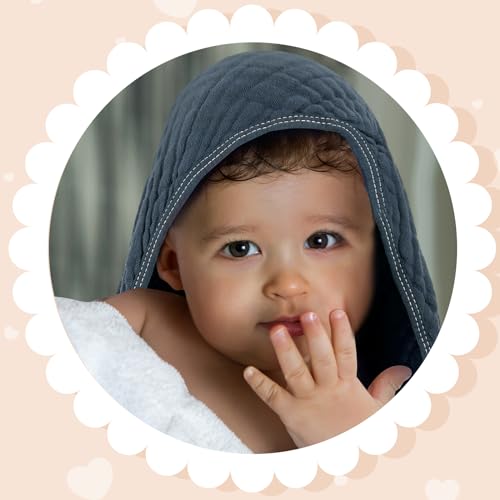 Image of Peryiter 6 Pcs Muslin Hooded Baby Towels, 32 inchx 32 inch Cotton Newborn Bath Towel Muslin Infant Baby Blankets Absorbent Unisex Newborn Registry Gift Essentials for Girls Boys (Brown)