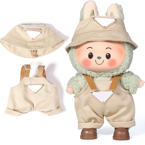 AICase for 17cm Doll Clothes/Outfit,Clothes Set for 17cm Doll,2 Piece Set Hat Clothing,Boys and Girls Stylish Adorable Dolls Clothes Accessories_Khaki