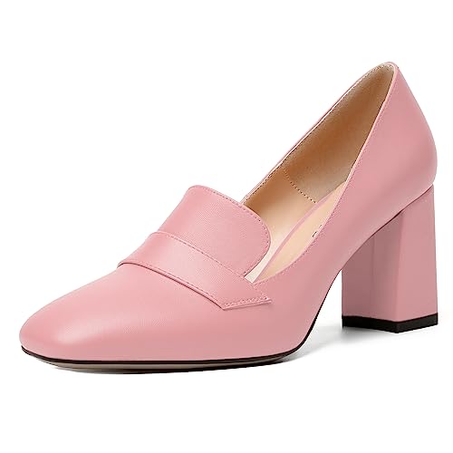Image of MODENCOCO Womens Sexy Formal Matte Slip On Square Toe Work Block High Heel Loafers Shoes 3.5 Inch