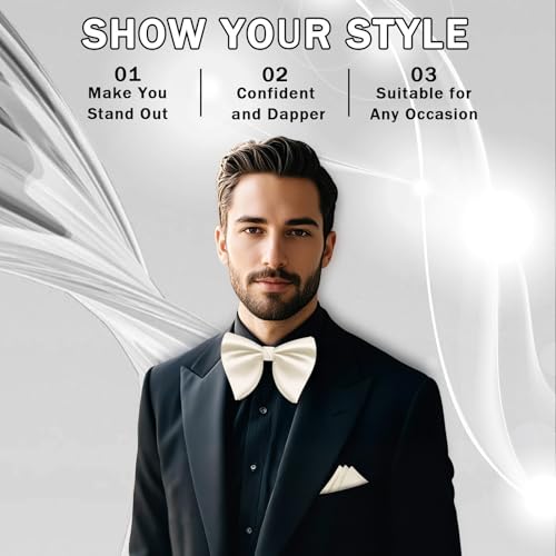 Image of Mens Bow Tie Pre Tied Oversized Bow Ties for Men Satin Bowties for Tuxedo Wedding Party Banquet