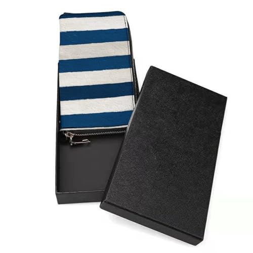 Blue White Striped Pattern PU Leather Clutch Long Bifold Wallet, Coin Purse Credit Pass Case, Durable Card-Holder Money Storage for Women Men3