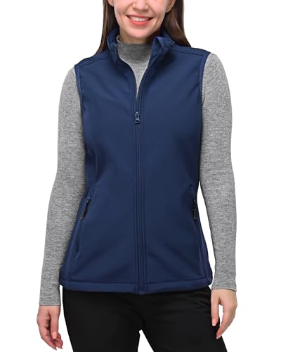 33,000ft Weste Damen Outdoor Leichte Softshell-Weste Ärmellose Jacke Winddichte Fleece Damenweste für Laufen Golf Wandern Blau 48