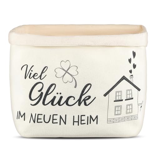 Xuniea Brotkorb Viel Glück im Neuen Heim Geschenk zum Umzug oder Auszug Brötchenkorb Einzugsgeschenk Brottasche Geschenkidee zum Einzug Brotkorb aus Stoff (Weiß)