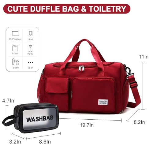 Image of Small Gym Bag for Women, Travel Duffle Bag Carry On Weekender Bag with Shoe Compartment, 06#Red, Gym Bag & Toiletry Bag, Gym Bag&toiletry Bag