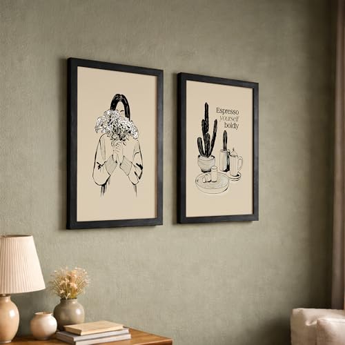 Image of NoWorries Quote Black Framed Paintings for living room - Typography Wall decor paintings with frames for home decoration /illustration wall frames for Home, Cafe, Lounge, Restaurant Decor (Theme-Quote) (Synthetic Wood Frame) (Leminated 300 GSM Print) Set of 2
