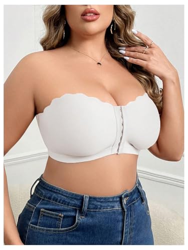 Image of OYOANGLE Women's Plus Size Front Closure Push Up Strapless Bandeau Bra Wireless Tube Bralettes with Clear Strap