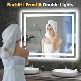 Alternative view of 40X32 LED Bathroom Mirror with Lights, Anti-Fog, Dimmable, Backlit + Front Lit, Smart Bathroom Vanity Mirror, Memory Function, Shatterproof, Tempered Glass (Horizontal/Vertical)