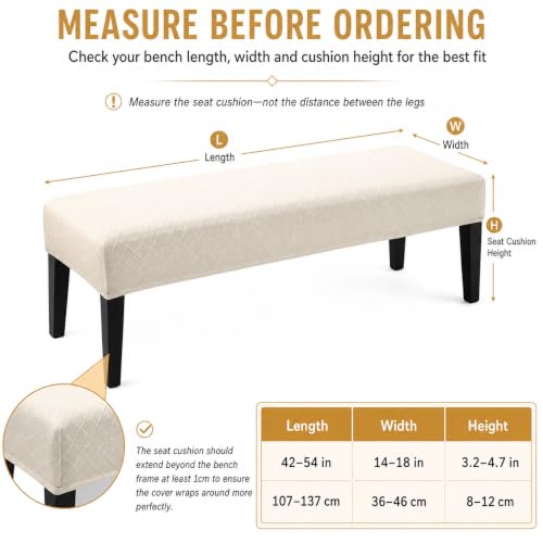 Image of Street27 High Stretch Jacquard Dining Bench Cover Elastic Chair Covers - Anti-Dust Removable Bench Slipcover Washable Bench Seat Protector Cushion Cover for Living Room, Bedroom, (Beige)