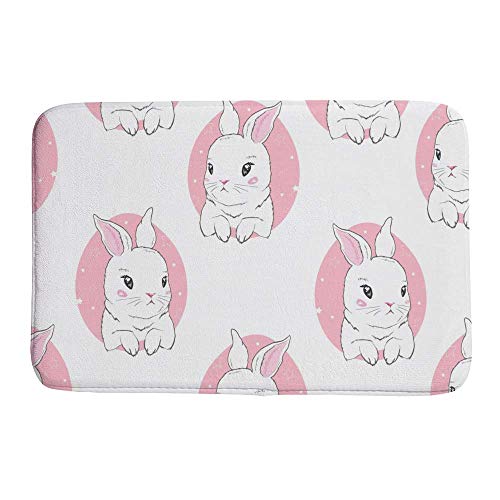 Tapis de bain velours lavable en machine blanc et rose corail