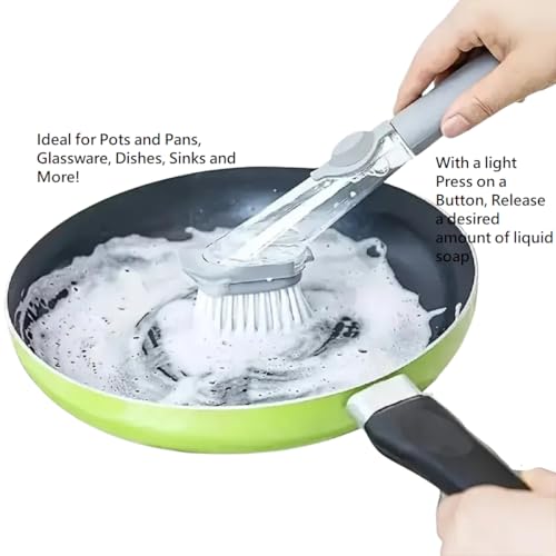Image of 2-in-1 Soap Dispensing Dish Brush with Sponge Head - Easy Grip Kitchen Scrubber for Dishes, Pots, Pans & More - Includes Refill - by Dependable Industries Inc. Essentials