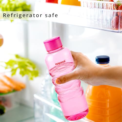 Image of Nayasa Revello 1000 ML Pet Plastic Fridge Water Bottles Set of 6 | BPA Free | Leak Proof | Airtight Lid | Pink