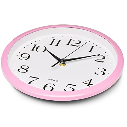 Image of Bernhard Products Light Pink Wall Clock Silent Non Ticking - 10 Inch Quality Quartz Battery Operated Round Easy to Read Home /Kitchen /Office /Classroom /School Clock