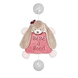 Mehr Sicherheit für Ihr Baby im Auto: „Bébé à Bord“-Schild mit Hase Nina als süßes Kuscheltier, 2 Saugnäpfe zur Befestigung am Autofenster