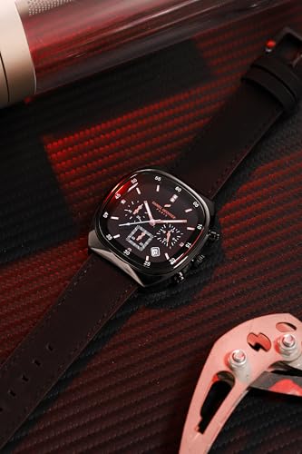 Image of Daniel Hechter Paris Bercy Collection Analog Quartz Watch for Men with Square Dial, Multifunction Sub-Dials, Date Display, Crystal Hour Markers and Leather Strap - DHM1001