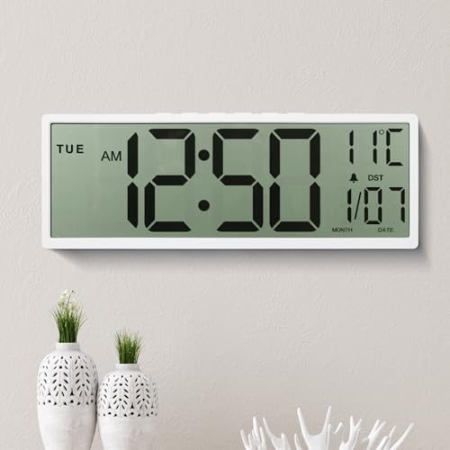 Maxstar Orologio da parete digitale grande da 15'',grande display LCD con numeri Jumbo,funzionamento a batteria,DST,temperatura,data,orologi da parete per soggiorno,camera da letto,cucina