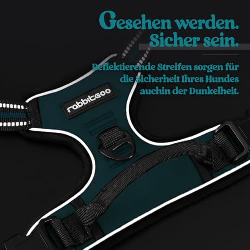 rabbitgoo Hundegeschirr Mittelgroße Hunde, Anti Zug Geschirr mit Kontrolle, No Pull Verstellbar Hundegeschirr Grosse Hunde, Atmungsaktiv Reflexstreifen Brustgeschirr Sichere Führung Dunkelgrün M
