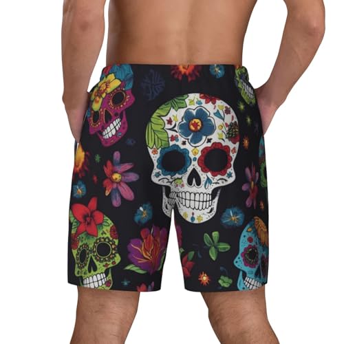 Men's Swim Trunks Quick Dry Board Shorts Flower Cactus Sugar Skull Beach Shorts with Pocket Bathing Suits for Men3