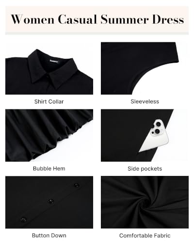 Image of Bsubseach Womens Casual Summer Dresses Sleeveless Linen Bubble Mini Short Dress Button Down Shirt Sundress with Pockets