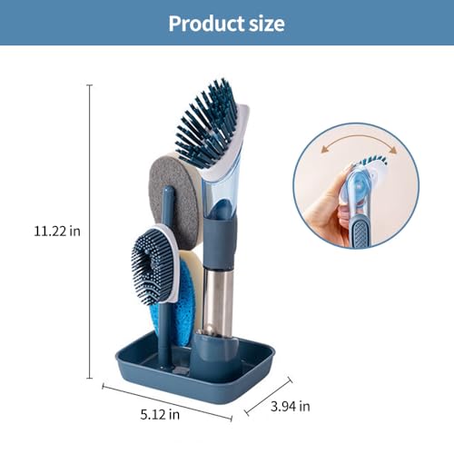 Image of Household Four in One Long Handled Kitchen Automatic Liquid Sponge Cleaning Tool, Long Handled Brush Pot, Hydraulic Cleaning Brush, Kitchen Specific Pot Cleaning Brush(Grey), Gray