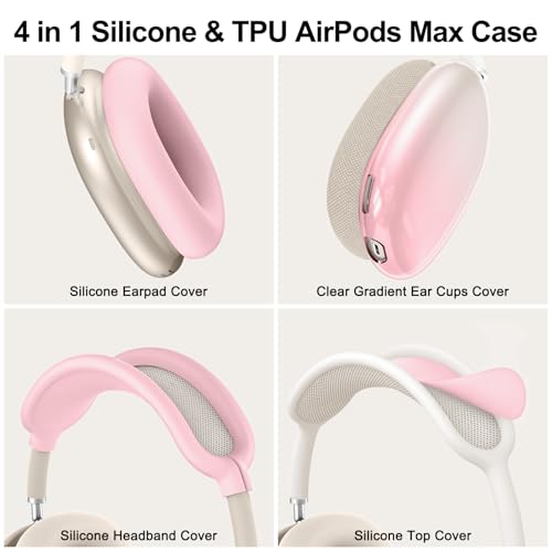 Image of Silicone Case Cover for AirPods Max 2, Clear Gradient Soft TPU Ear Cups Cover /Ear Pad Case Cover /Headband Cover for AirPods Max 2 /1 (2026 /2024 /2020), Transparent Accessories for Apple AirPod Max, Pink