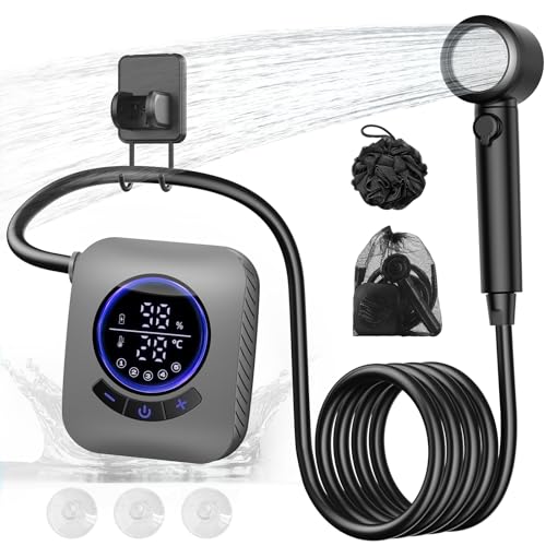Ducha portátil IGRL con bomba recargable de 8000mAh, 4 modos de rociado, impermeable IPX8, ideal para camping, viajes, lavado de autos, baño de mascotas y riego miniatura 1