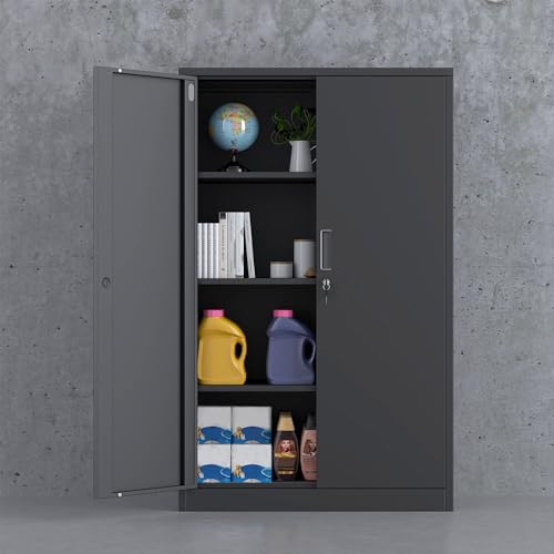 iJINGUR Metal Storage Cabinet with Locking Doors and 3 Adjustable Shelves, Lockable Steel Storage Cupboard for Home Office Garage Pantry (Black) - 8