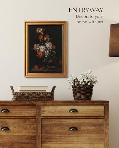 Image of VIYYIEA Vintage Gold Framed Wall Art for Living Room, Flowers Canvas Prints Home Decor, Oil Painting Picture, Bedroom Wall Decor Gifts for Friends or Family -【Cotton Rose】-(16L x 12W)