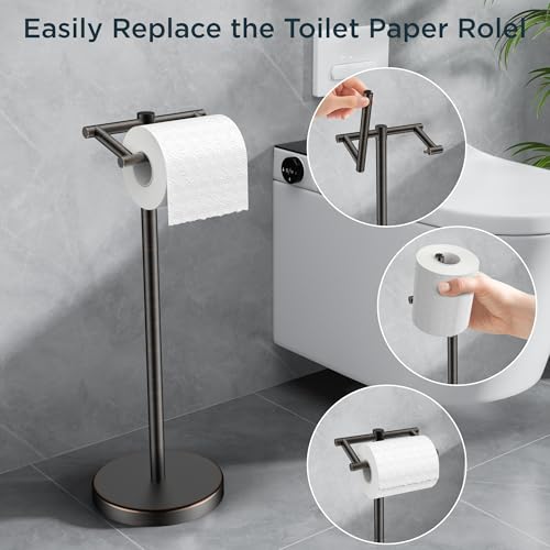 Image of FORIOUS Toilet Paper Holder Wall Mount, Stainless Steel Rustproof Double Post Pivoting Tissue Roll Holder for Bathroom, Commercial Toilet Paper Dispenser Toilet Paper Stand, Oil Rubbed Bronze
